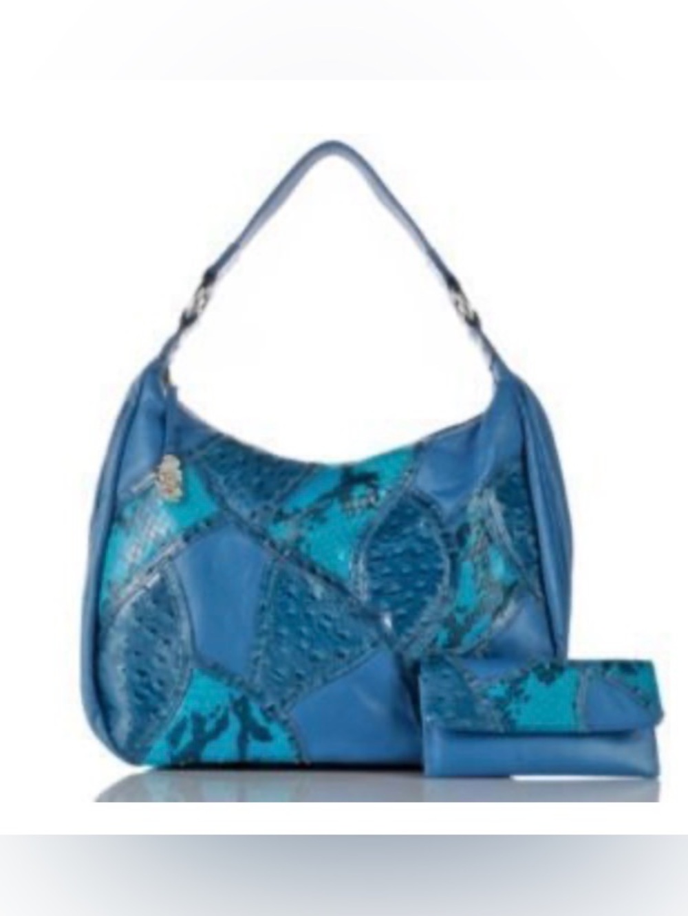 Vintage Blue Patchwork Shoulder Bag with Matching Clutch  - Women's Shoulder Bag